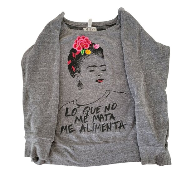 SNDY Collection 2XL Gray Sweatshirt With Embroidered Frida Kahlo - Picture 1 of 3